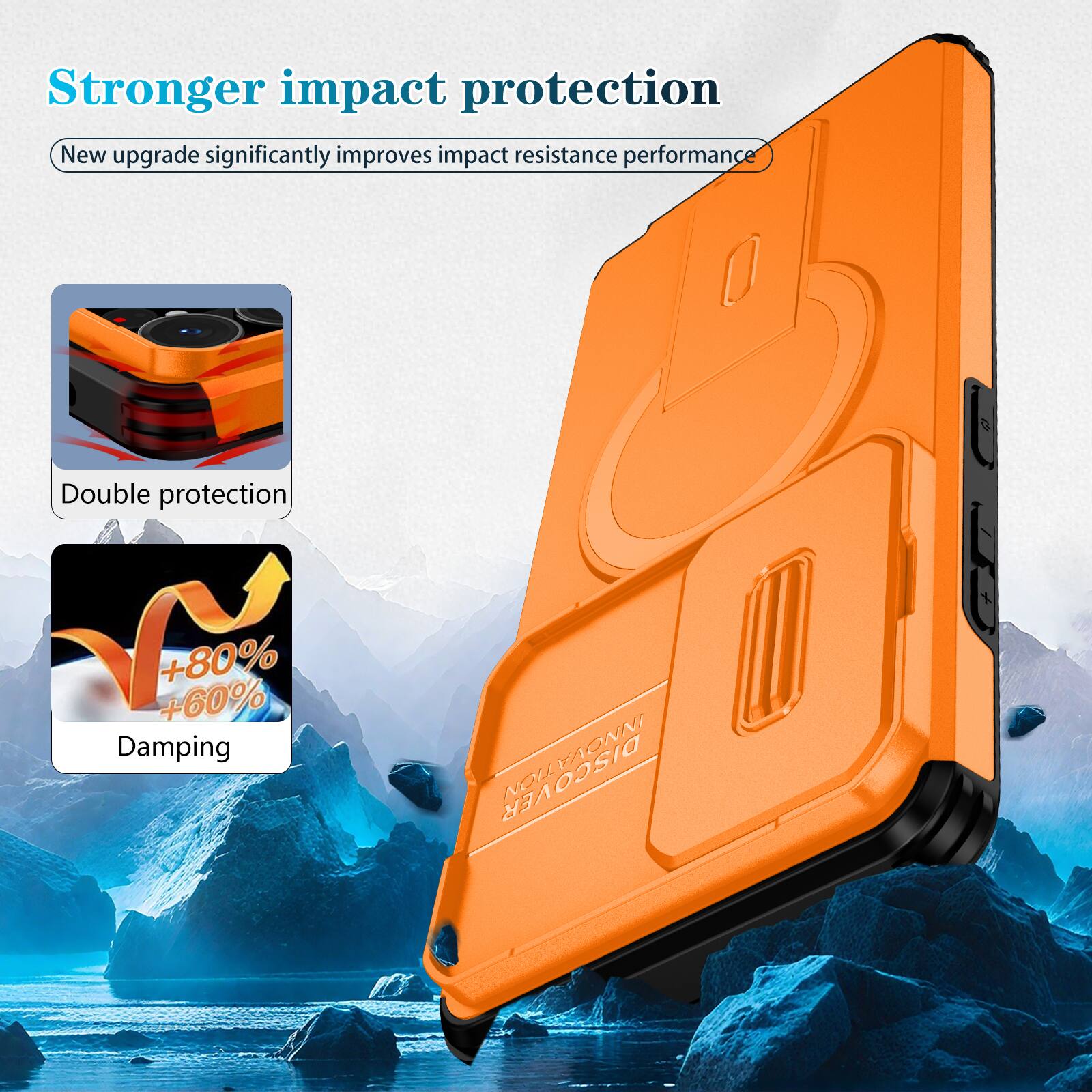 Stronger impact protection  
New upgrade significantly improves impact resistance performance  
Double protection  
+80% +60% Damping