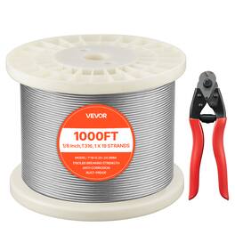 VEVOR - 1/8 Inch Wire Rope, 1000 ft Length, 316 Stainless Steel Wire Cable with Cutter, 1760 lbs Breaking Strength - Silver