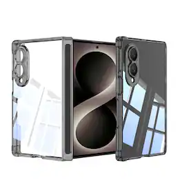 Dteck - for Samsung Galaxy Z Fold8 Magnetic Hinge Protection Case,Glossy Clear Acrylic Back Cover,Slim Flat Shockproof Shell - Black