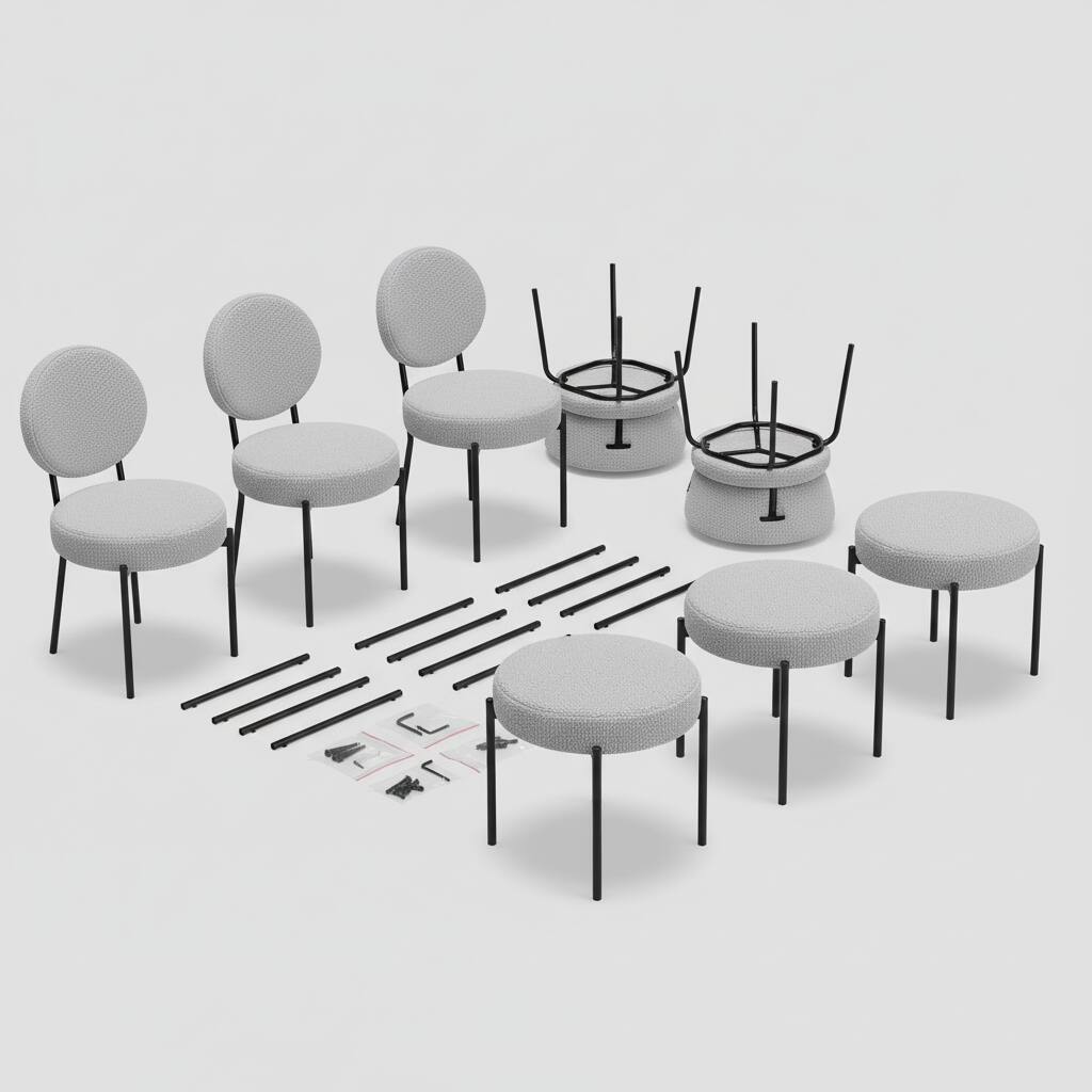 Back. AOITUN - Boucle Dining Chairs for Daily Comfort, Set of 6 with Soft Upholstered Design, Enhance Mealtime Experience with Style - Gray.