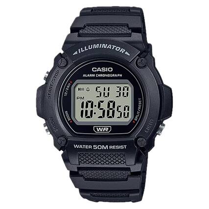 ILLUMINATOR
CASIO
ALARM CHRONOGRAPH
START/STOP
12/24H
PM
58 30
MODE 1:5850
SPLIT/RESET
SDOT
WR LIGHT
WATER 50M RESIST