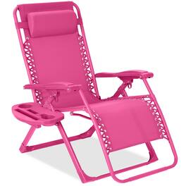 Best Choice Products - Monochromatic Zero Gravity Chair, Folding Patio Recliner w/Side Tray, Headrest - Ultimate Pink