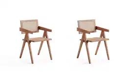 Manhattan Comfort - Hamlet Industry Chic Wood Dining Chair with Arms - Set of 2 - Natural