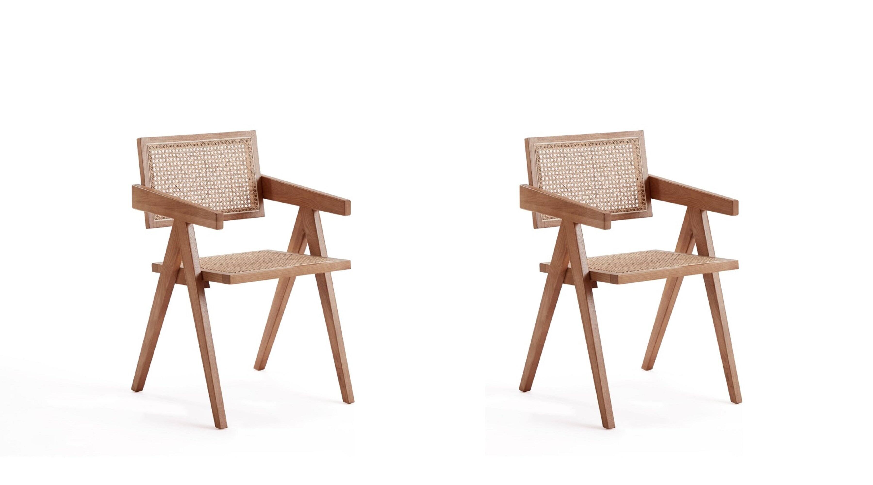 Front. Manhattan Comfort - Hamlet Industry Chic Wood Dining Chair with Arms - Set of 2 - Natural.