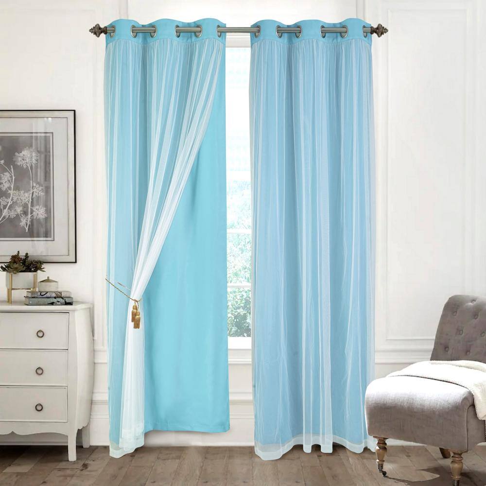 Angle. RT Designers Collection - RT Designers Hendrix Double Layer Blackout Grommet Curtain Panels - 2-Piece Set in Blue - Blue.