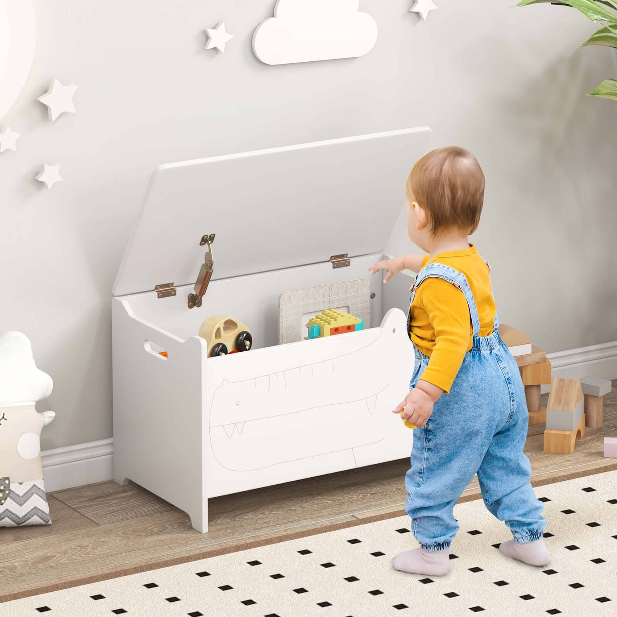 Alt View 3. Costway - Costway Kids Toy Box withSafety Hinge Wood Storage Chest Flip-Top Storage Organizer - White.