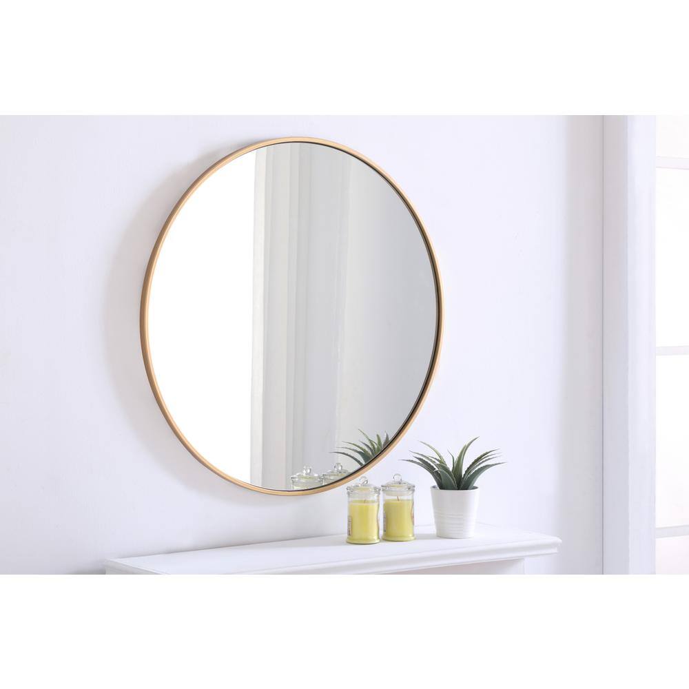 Alt View 1. Elegant Decor - Metal frame Round Mirror 32 inch Brass finish - Brass.