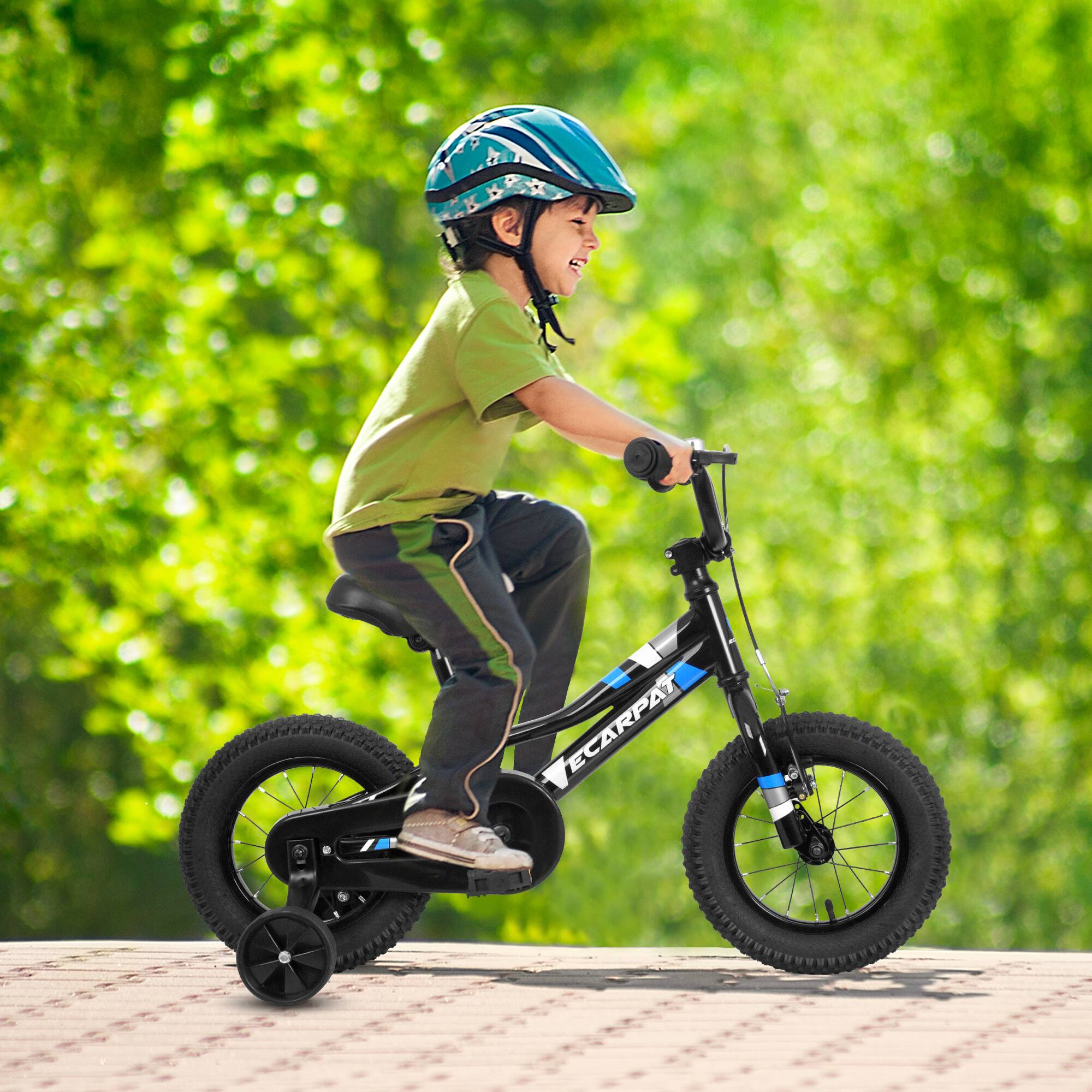 Back. Aukfa - 18 Inch Kids Bike for Boys Girls Ages 3-5 Years 1-Speed Childrens Bicycle with Training Wheels & Dual Brakes - Black.