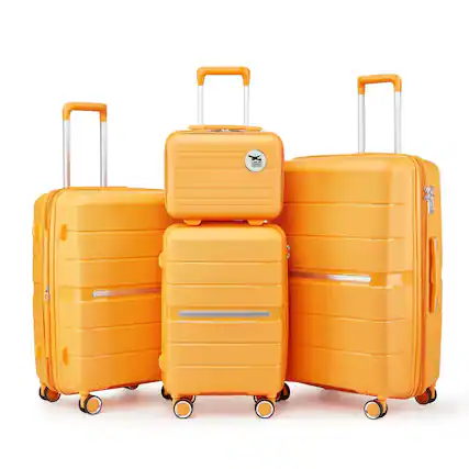 Front. BreeBe - Luggage Sets 4 Piece(14/20/24/28) PP Lightweight & Durable Expandable suitcase - Orange.