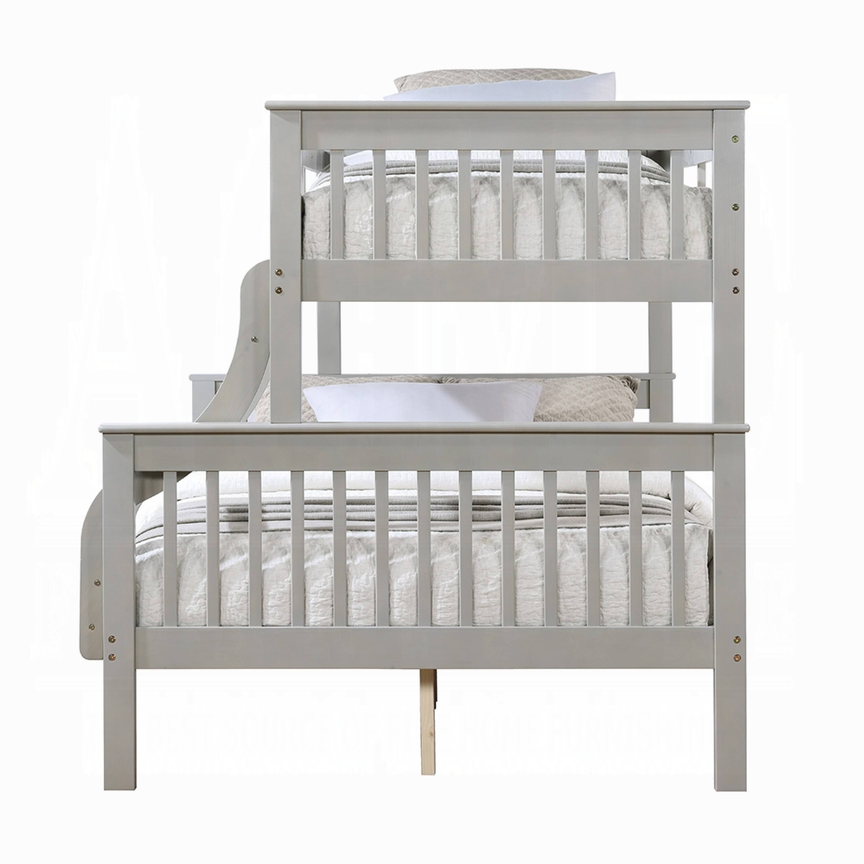 Alt View 2. Manhattan Lane - Rita Twin over Full Bunk Bed, Slatted Frame, Fixed Ladder - Gray, Light Brown.