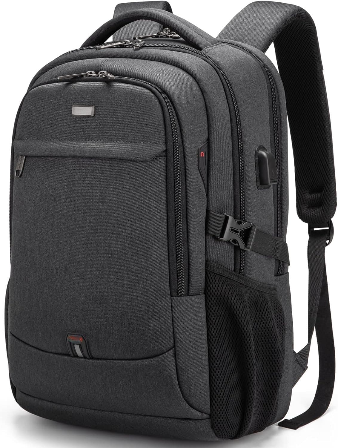 ZUQIETA - 17" Water-Resistant Laptop Backpack with USB Port for Travel & College, Unisex - Black