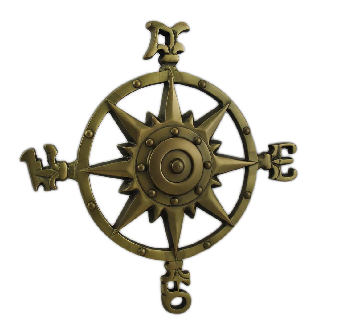 Zeckos - Antique Brass Finish Nautical Compass Rose Indoor/Outdoor Wall Hanging - Gold