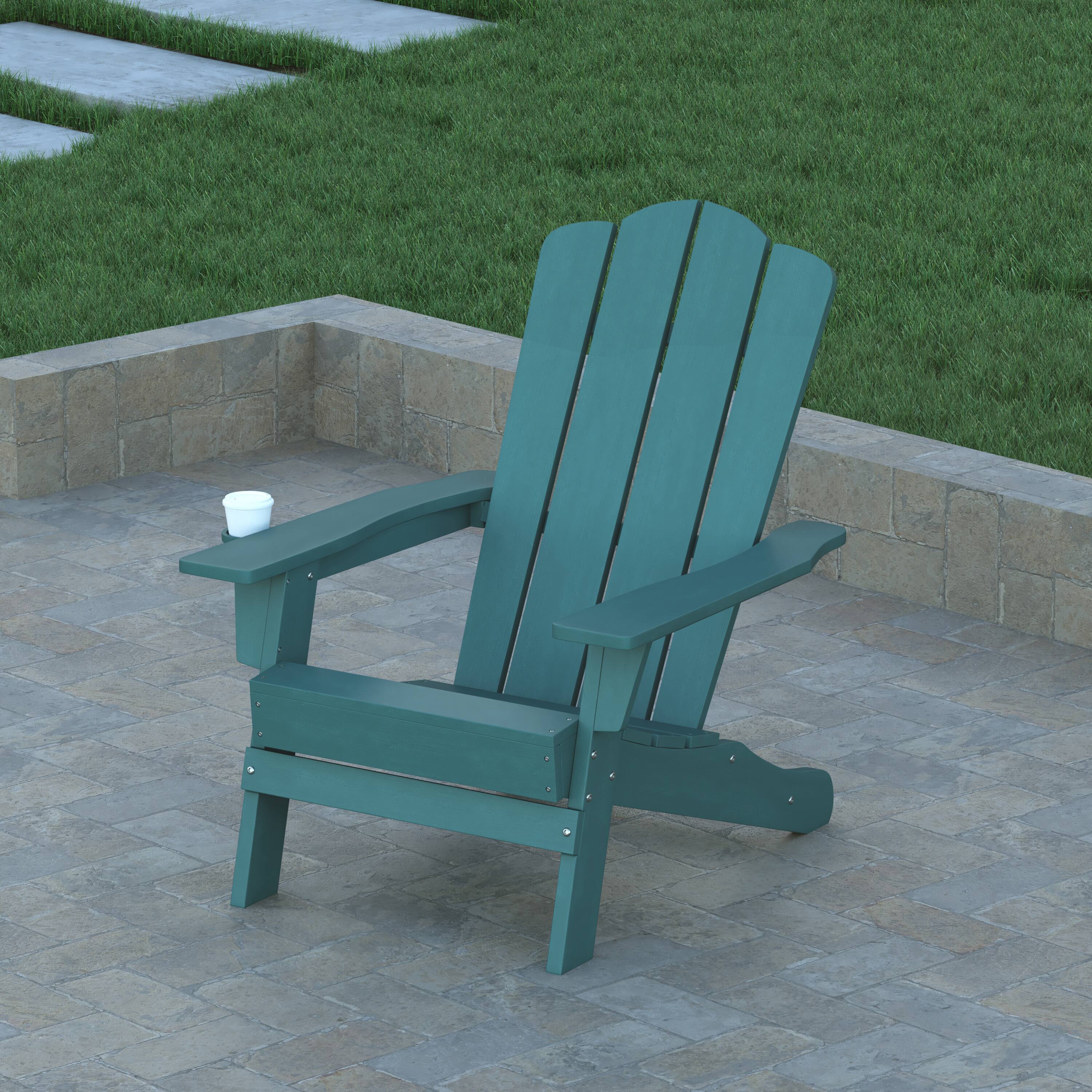 Alt View 4. Emma + Oliver - Tiverton Set of 4 Adirondack Chairs with Cup Holders, Weather Resistant HDPE Adirondack Chairs - Blue.