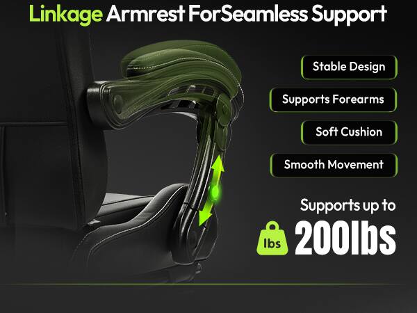 Linkage Armrest For Seamless Support

- Stable Design
- Supports Forearms
- Soft Cushion
- Smooth Movement
- Supports up to 200lbs