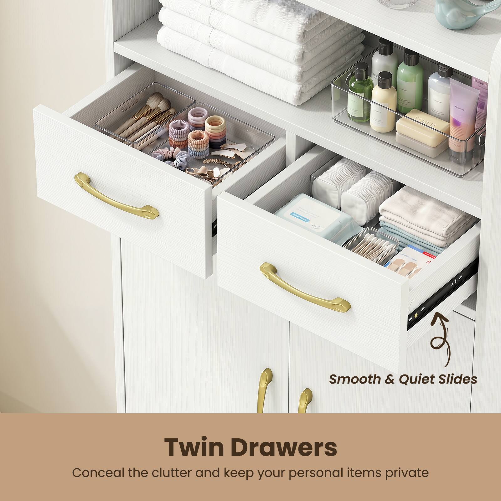 Seda Smooth & Quiet Slides Twin Drawers  
Conceal the clutter and keep your personal items private
