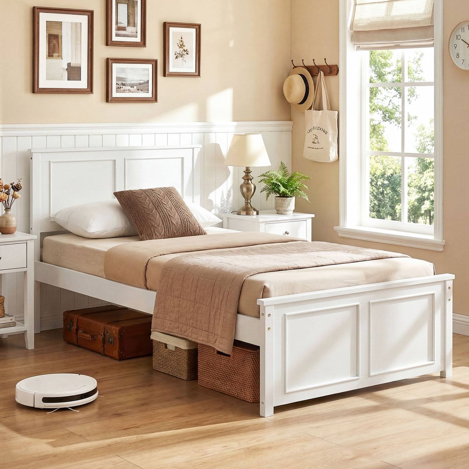 Alt View 1. Gymax - Gymax Twin Size Bed Frame Farmhouse Wooden Platform Bed w/ Headboard White - White.