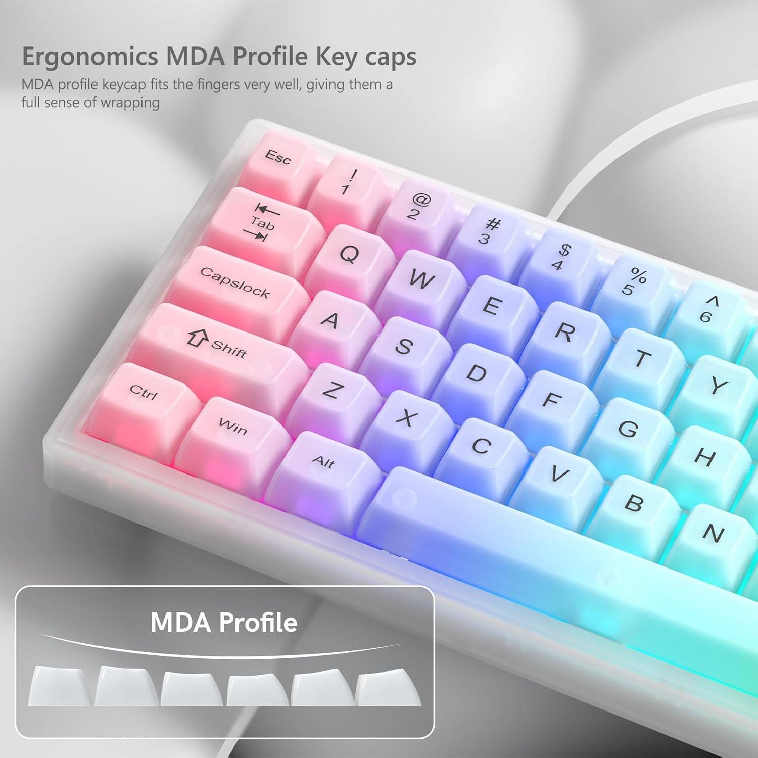 Ergonomics MDA Profile Keycaps

MDA profile keycap fits the fingers very well, giving them a full sense of wrapping

Ctrl Esc Tab Capslock Shift Win ! 1 Q A Z Alt @ 2 W S X # 3 E D C $ 4 R F V % 5 T G ^ 6 Y H N MDA Profile