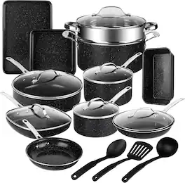 Granitestone - Ceraluxe 20 Piece Nonstick Ceramic Cookware & Bakeware Set - Black