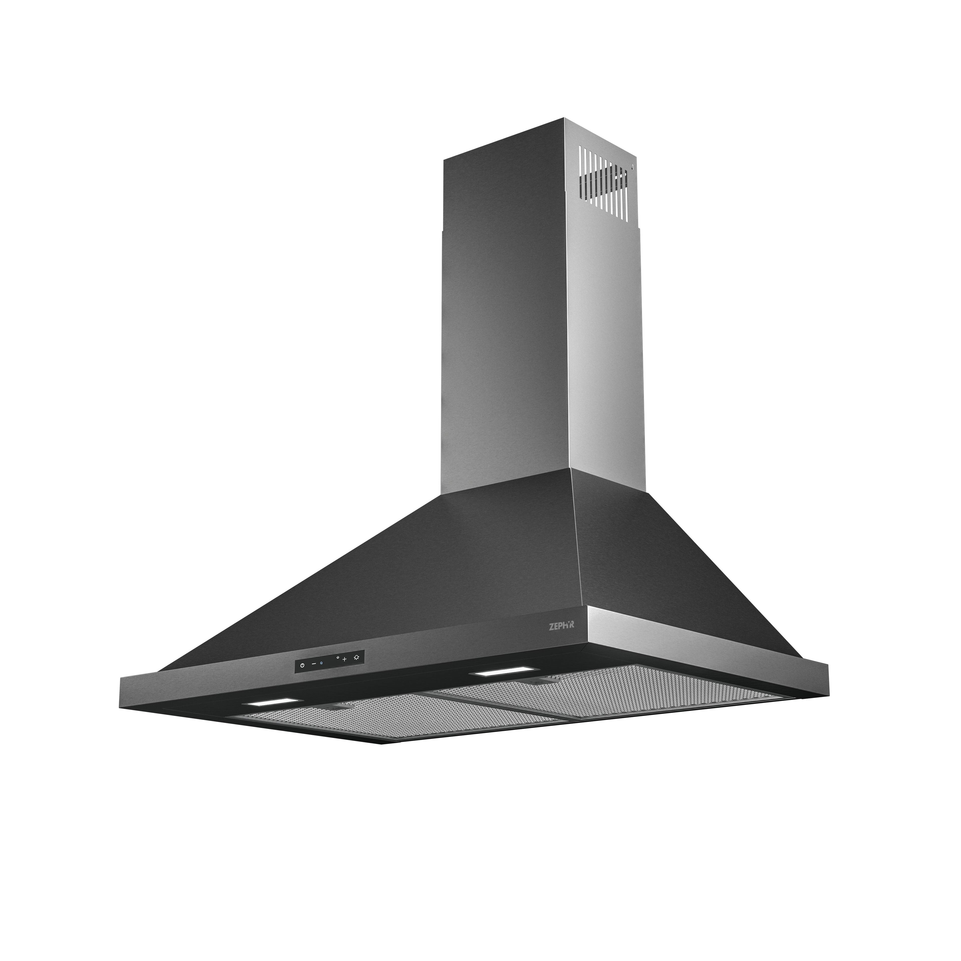 Angle. Zephyr - Ombra 30 in. 600 CFM Wall Mount Range Hood - Black Stainless Steel.