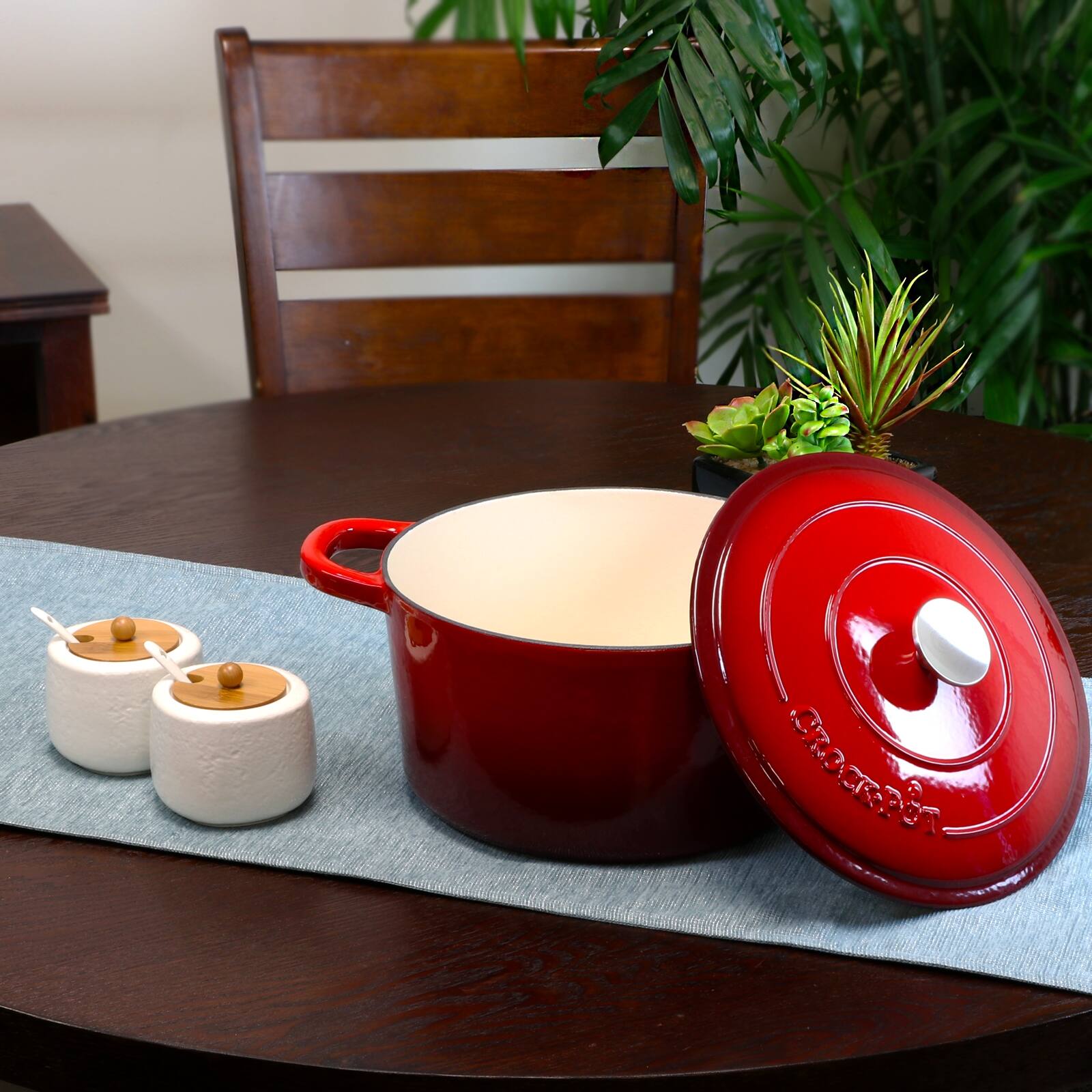 Alt View 2. Crockpot - Crock Pot Artisan 7 Quart Round Cast Iron Dutch Oven in Scarlet Red - Red.