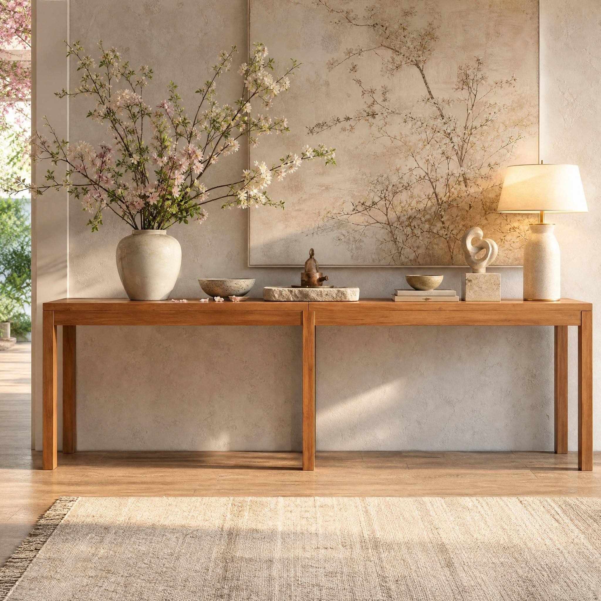 Alt View 2. Tribesigns - 95 Inch Solid Wood Console Table, Extra Long Entryway Table - Rustic Brown.