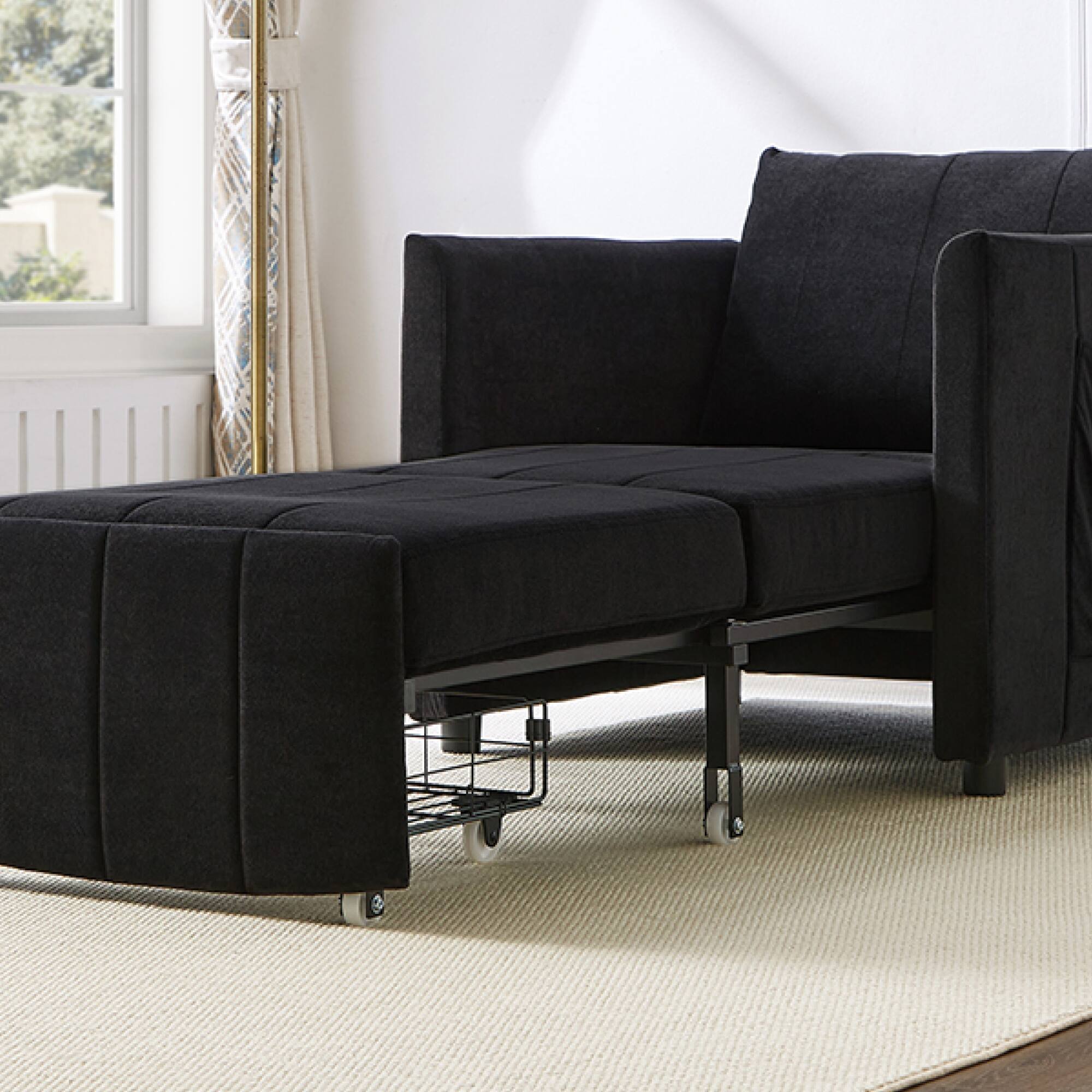Alt View 4. GOODSILO - Convertible Sleeper Sofa with Adjustable Backrest and Storage, Upholstered in Soft Chenille Fabric - Black.