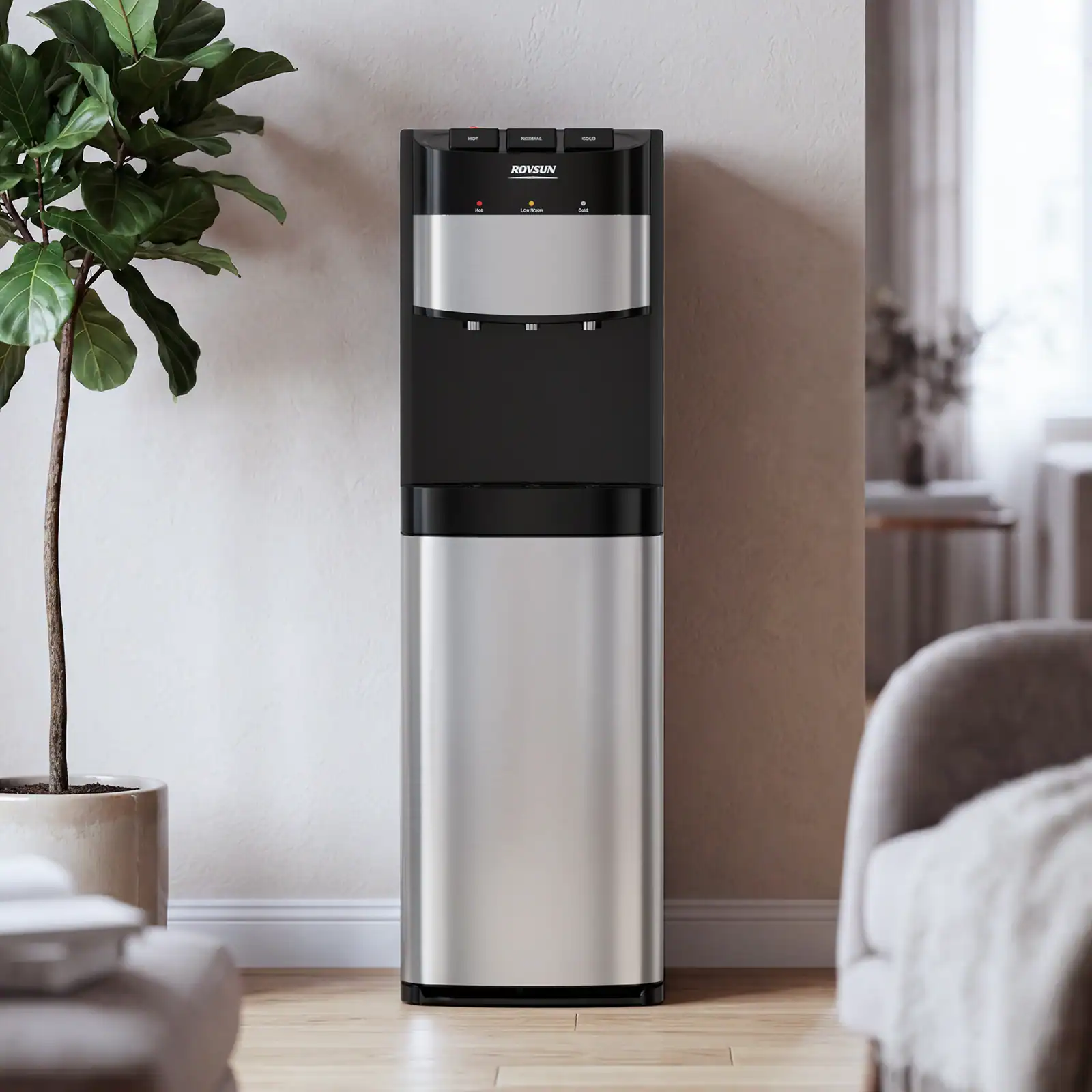 Left. Winado - Bottom Loading Water Cooler Dispenser for 3 or 5 Gallon Bottle w/3 Temperature Settings-Hot, Cold & Room Water Dispenser - Silver & Black.