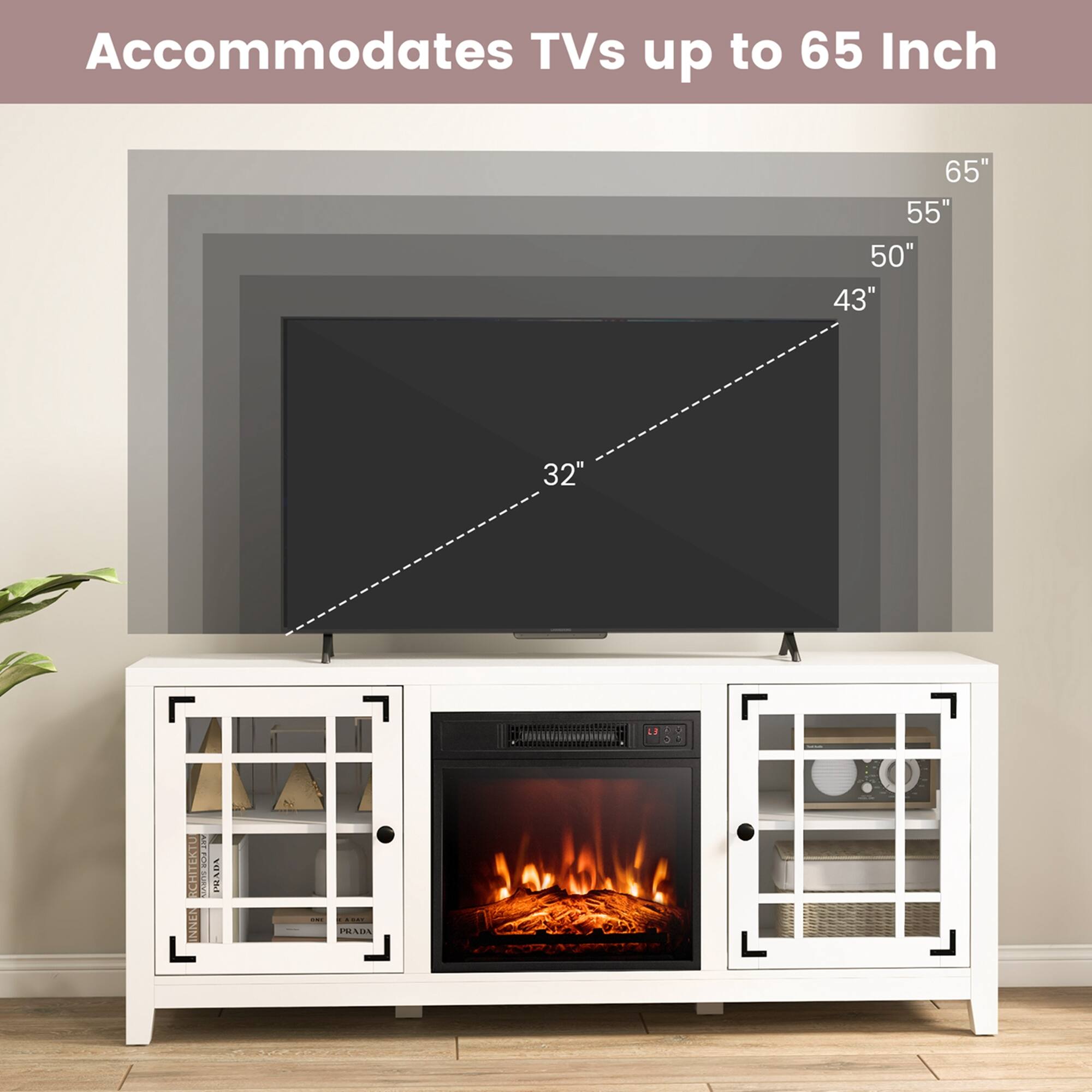 Accommodates TVs up to 65 Inch

65" 55" 50" 43" 32"