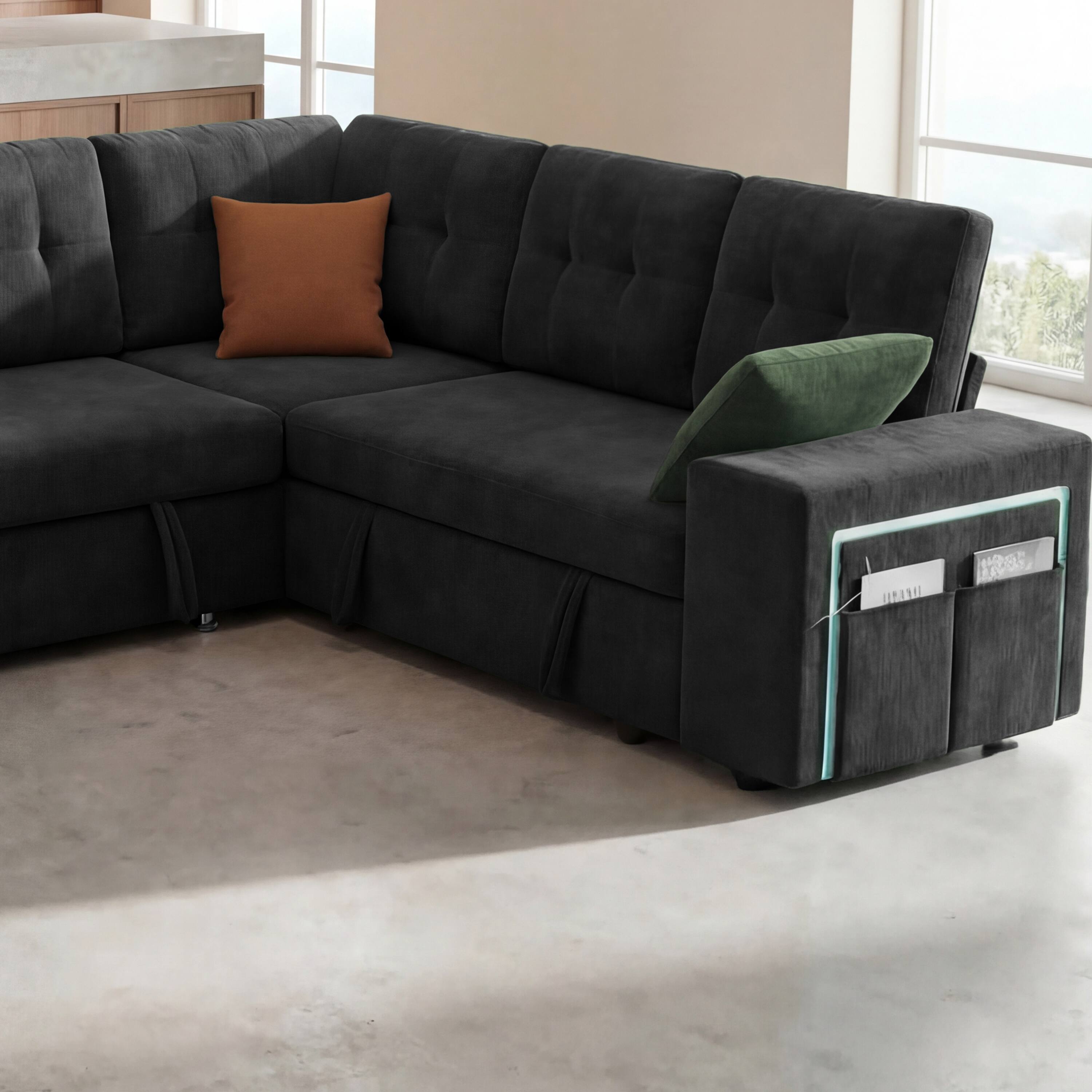 Alt View 2. Dyonery - Dyonery 7-Seat Modular Sectional Sleeper Sofa with Pull-Out Bed, Reclining Backrest, USB Ports, Table, LED Lights ,Gray - Gray.