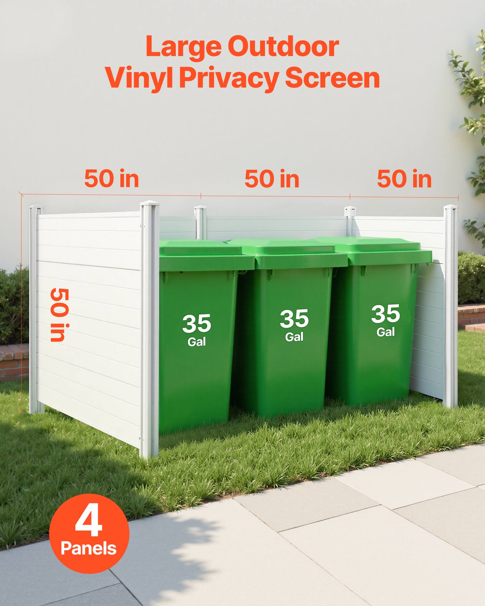 Large Outdoor Vinyl Privacy Screen  
50 in x 50 in  
35 Gal x 3  
4 Panels