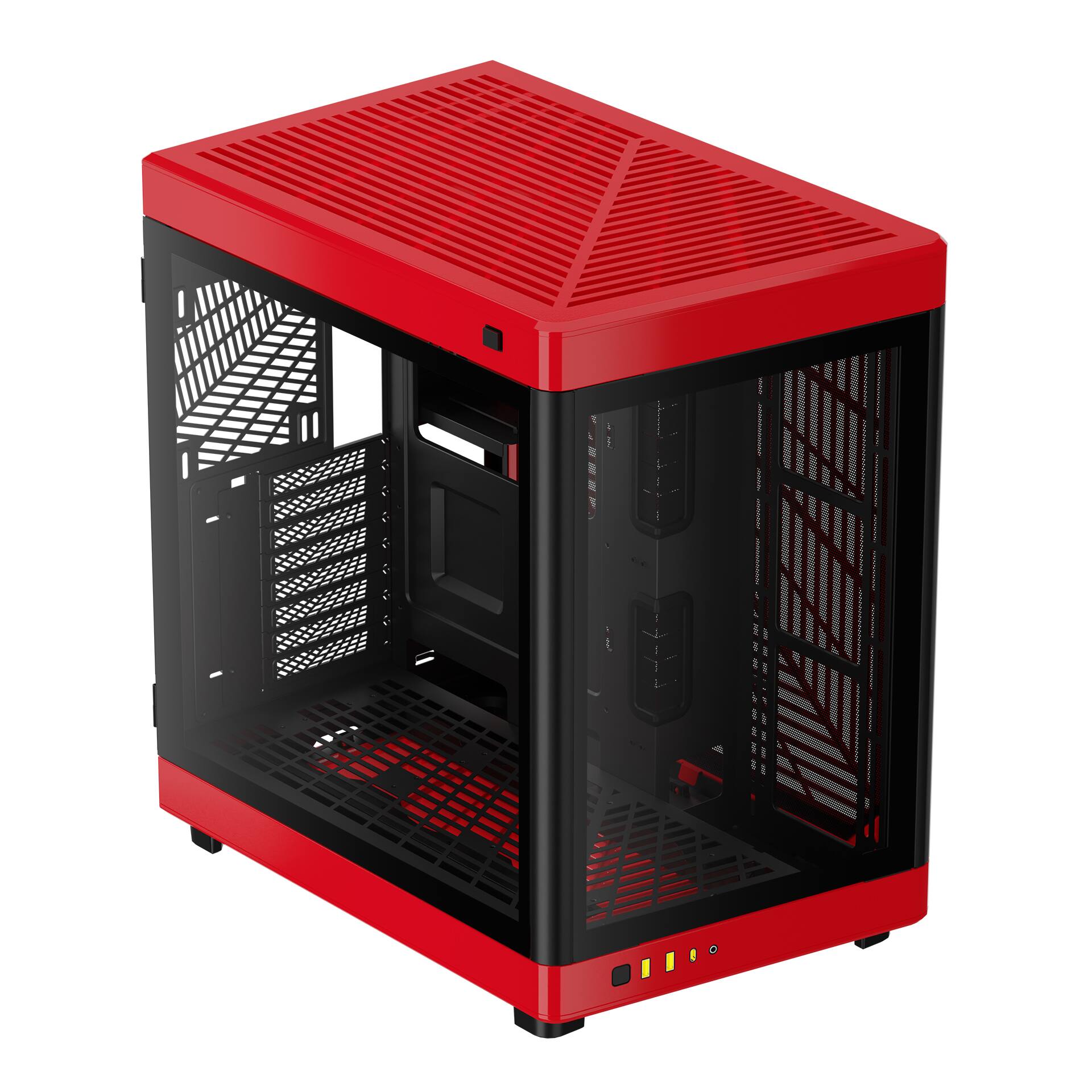 Alt View 6. GAMDIAS - NESO P1 BR Dual Chamber trapezoidal form factor, horizontal or vertical orientation, Fits GPU 426mm. - Red, black interior.
