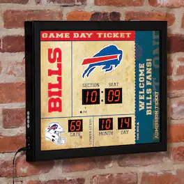 Evergreen Enterprises - Buffalo Bills 15" x 19" Bluetooth Scoreboard Wall Clock - Brown