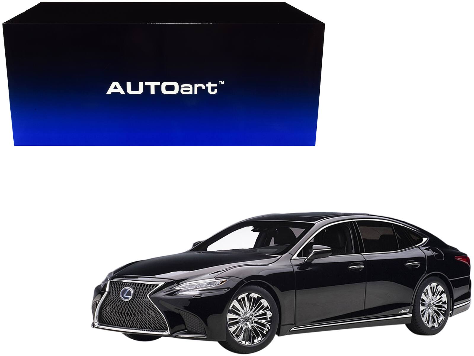 Front. Autoart - Lexus LS 500h Black with Black Interior 1/18 Model Car by Autoart - Black.