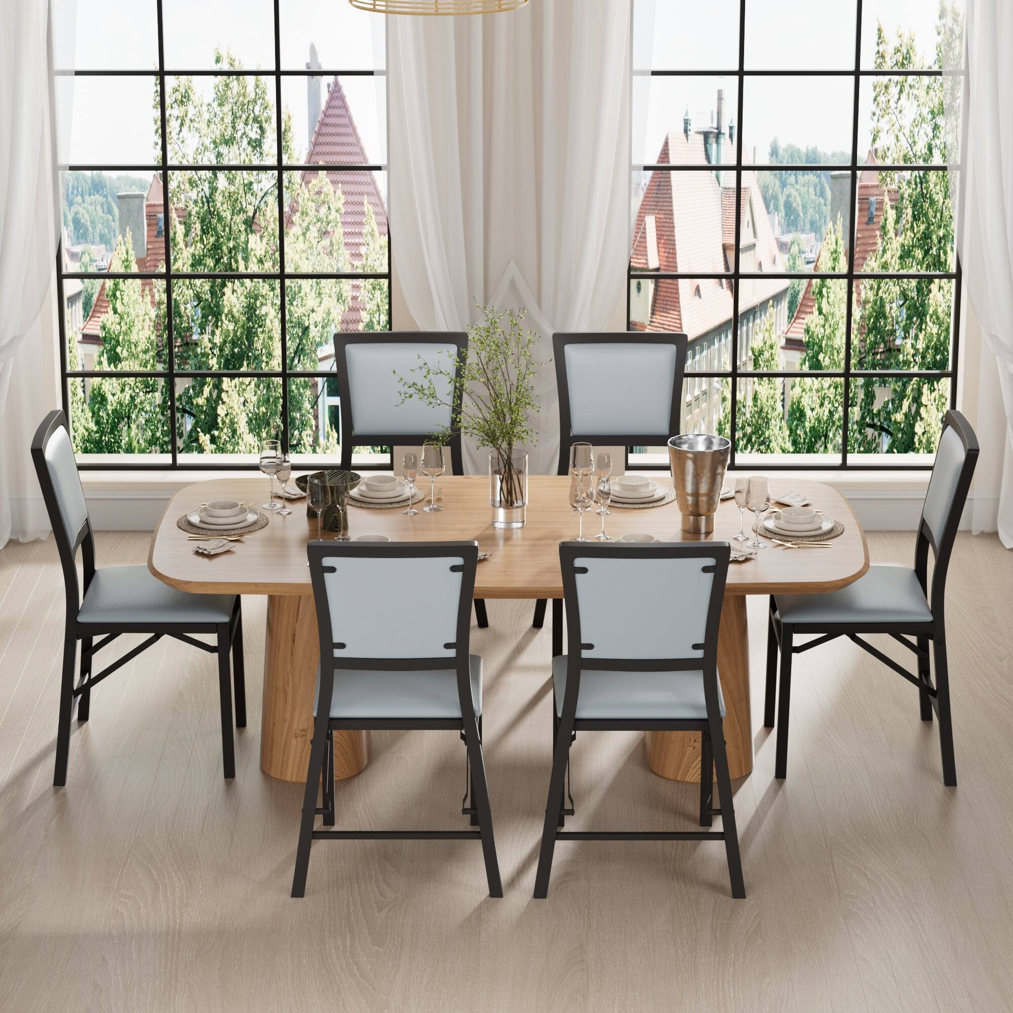 Alt View 1. Vecelo - 6-Pack PU Leather Folding Chairs - Dining Chair,300lb Capacity, Padded Seat, Space Saving Foldable Design - Grey 4 Pack.