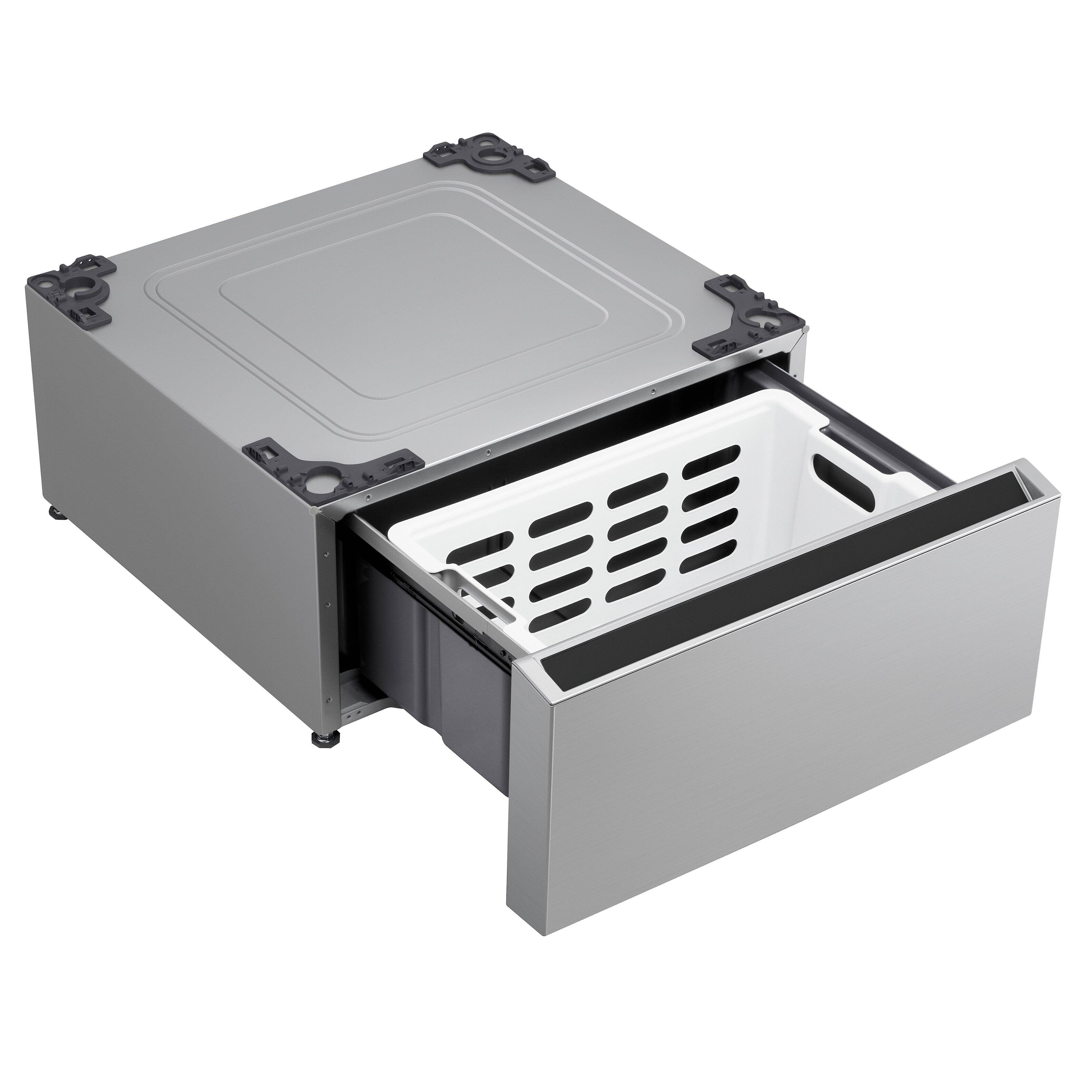 Alt View 2. LG - SIGNATURE 29-in Wide Laundry Pedestal with Storage Drawer for select LG Stackable Washers and Dryers - Platinum Steel.