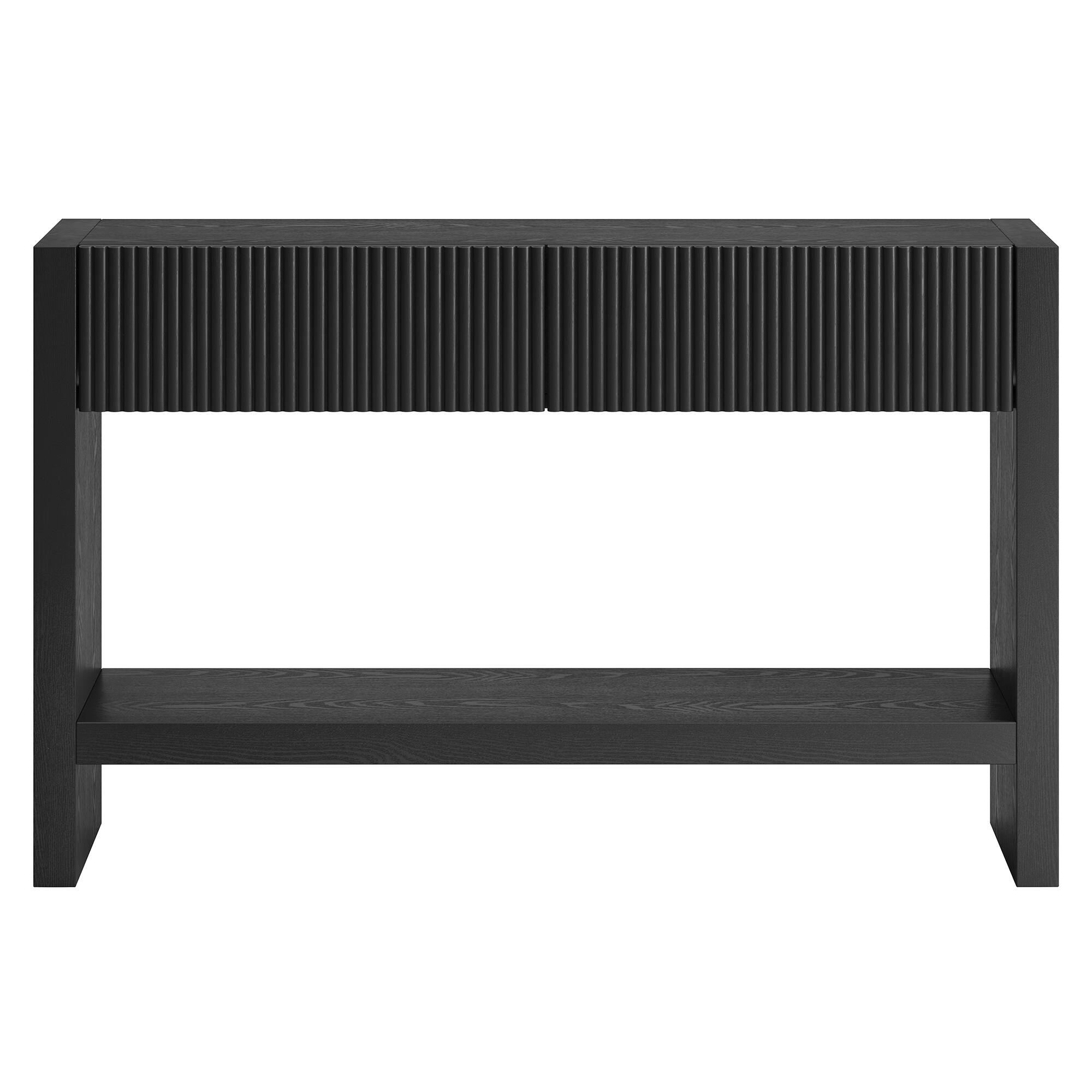 Angle. Hudson&Canal - Manzanita 48" Wide Rectangular Solid Wood Fluted Console Table - Black.