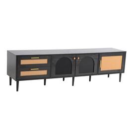 Ecooso - Rattan TV Stand with 3 Cabinets & 2 Drawers, TVs up to 80'', LED Light, Entertainment Center, TV cabinet for Living room - Black