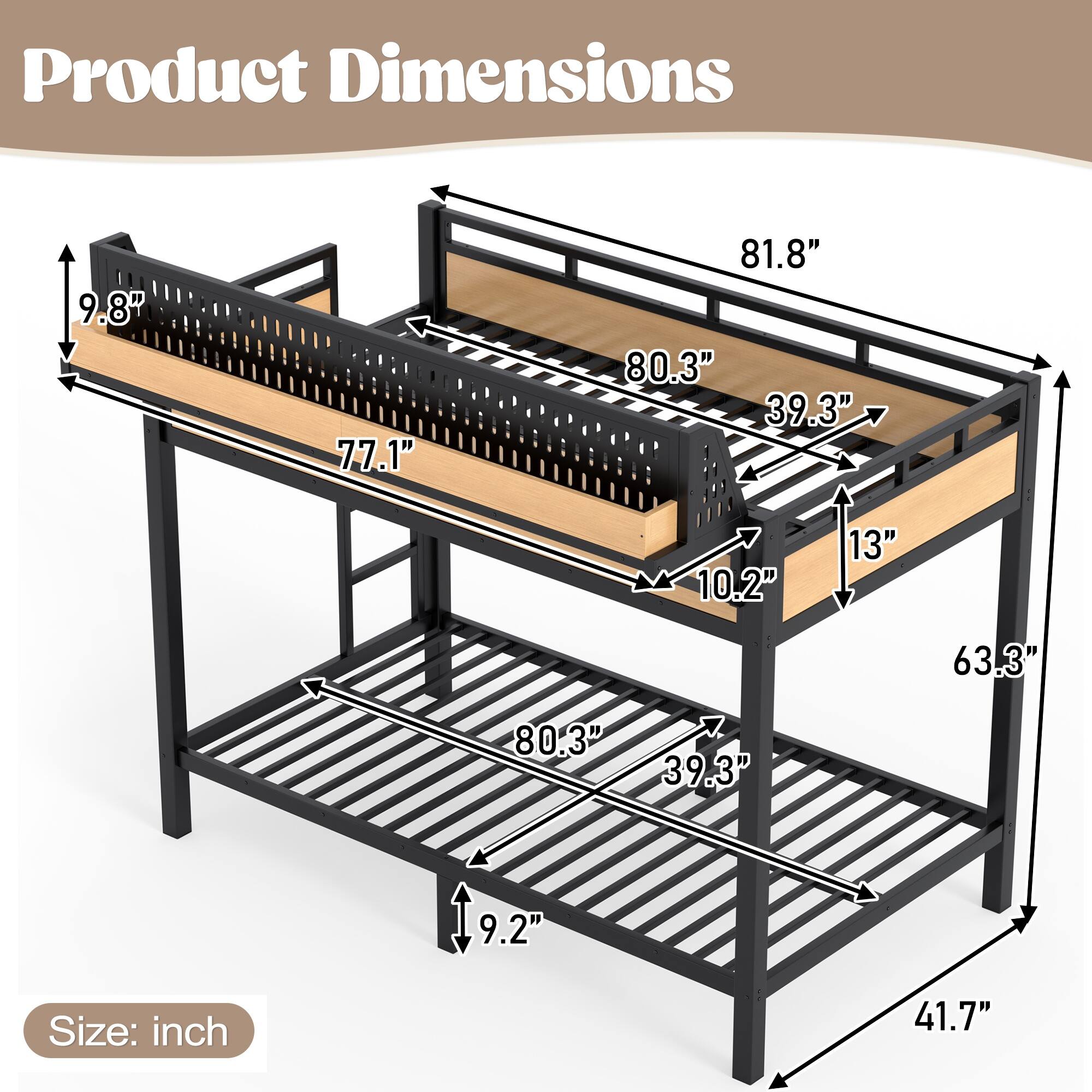 Product Dimensions: 9.8" x 77.1" x 81.8" x 80.3" x 39.3" x 10.2" x 13" x 63.3" x 80.3" x 39.3" x 9.2"  
Size: inch