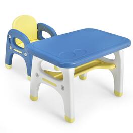 Gymax - Kids Dinosaur Table and Chair Set Activity Study Desk w/ Building Blocks - Blue,Yellow