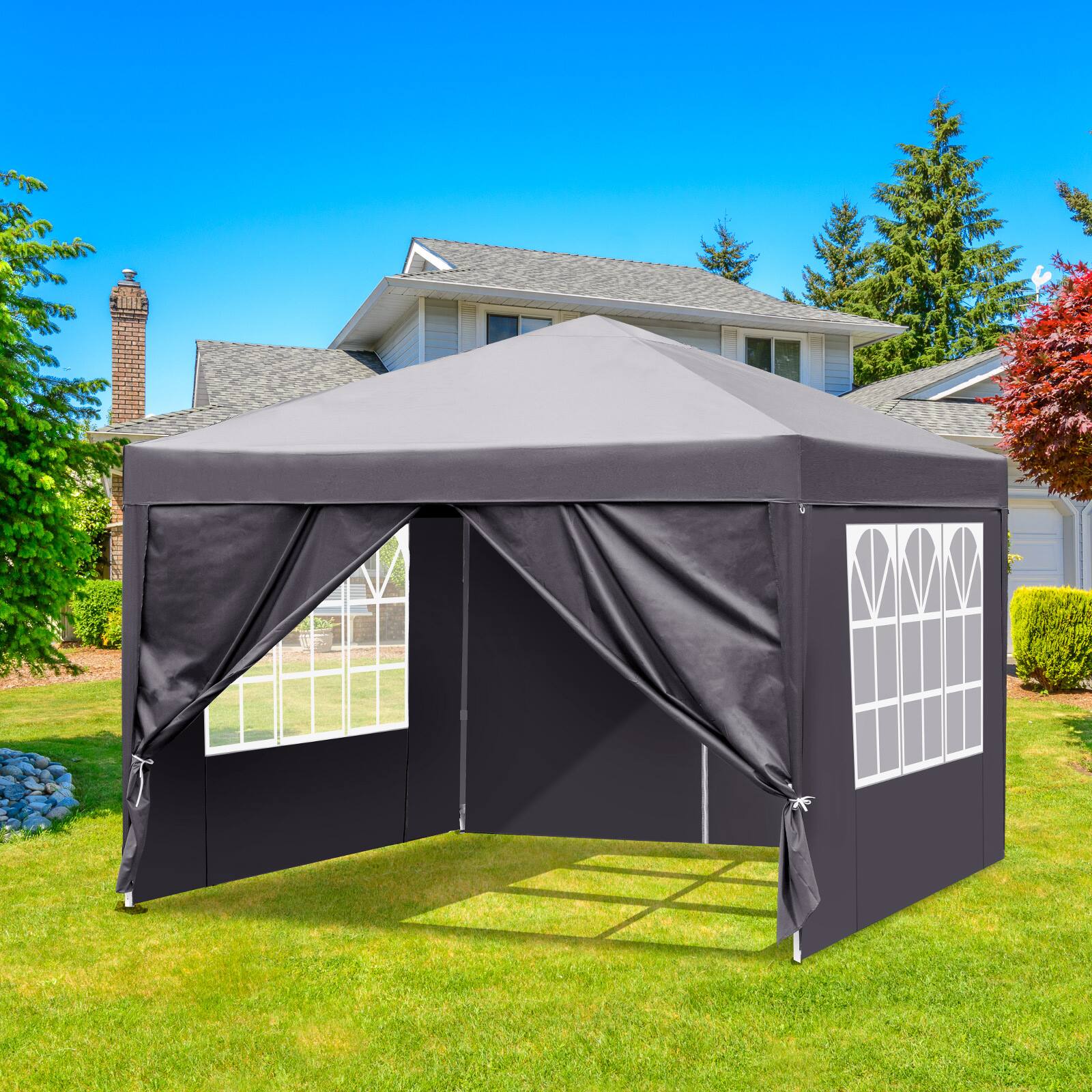 Angle. Winado - 10' x 10' EZ Pop Up Gazebo Canopy Tent Camping Beach with 4 Removable Walls Bag for Outdoor Events, Party, Wedding.