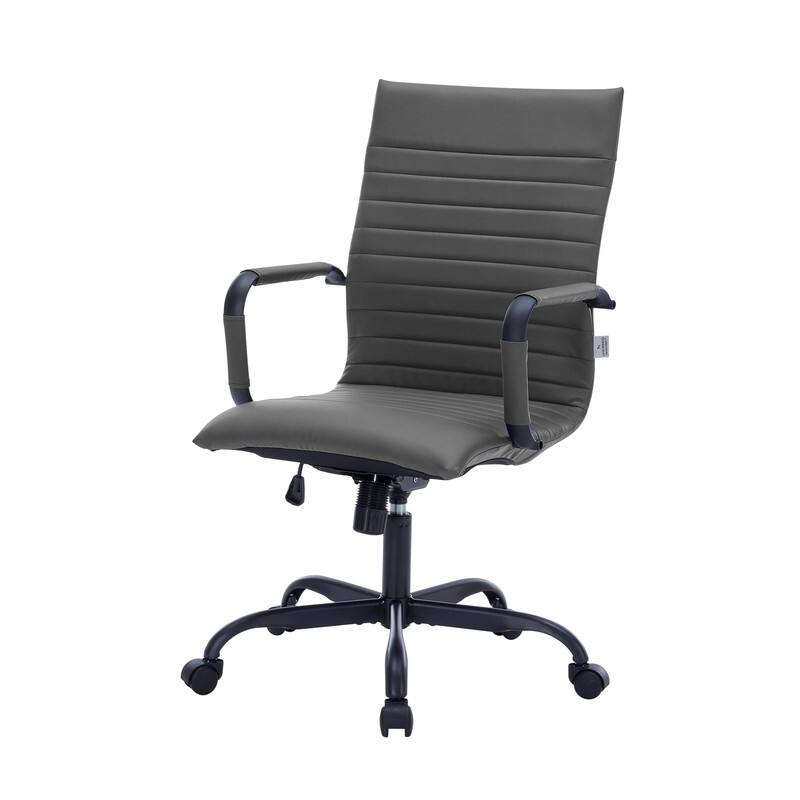 Alt View 6. LeisureMod - Harris Mid-Back Leather Office Chair Adjustable Height Tilt in Black Stainless Steel 360-Degree Swivel - Grey.