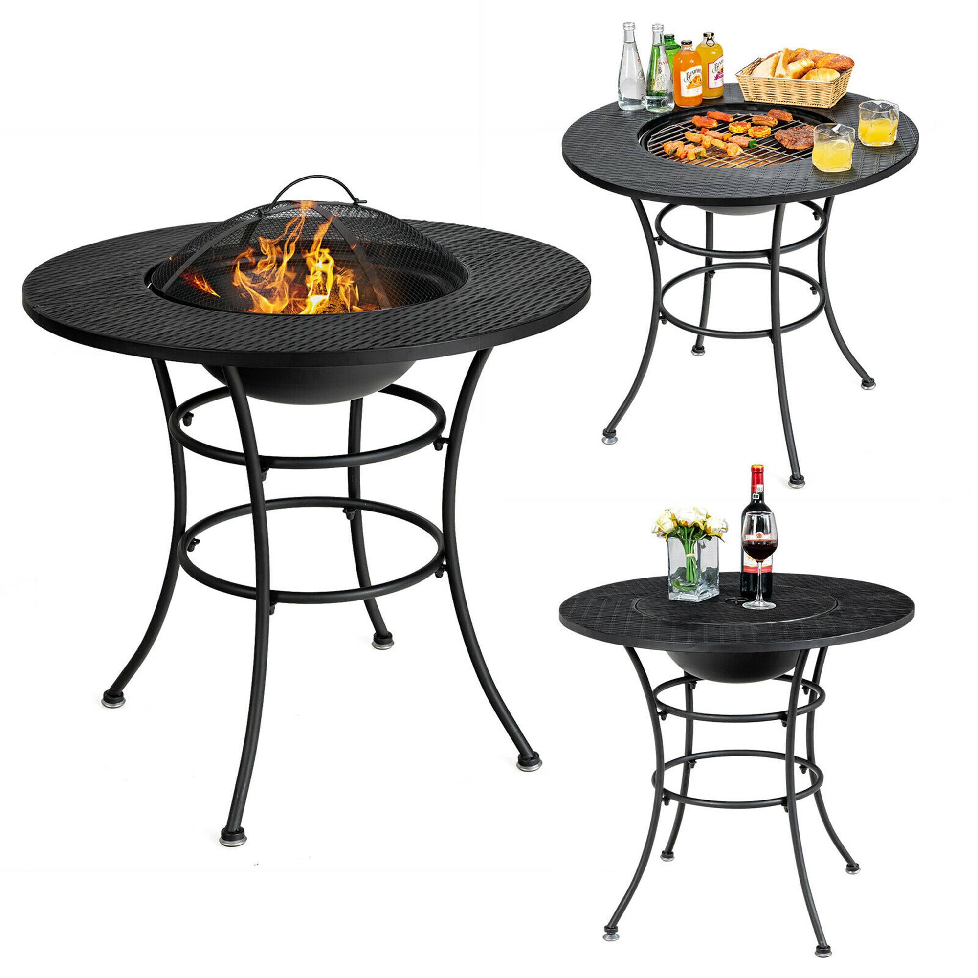 Alt View 9. Costway - Costway 31.5" Patio Fire Pit Dining Table Charcoal Wood Burning W/ Cooking BBQ Grate - Black.