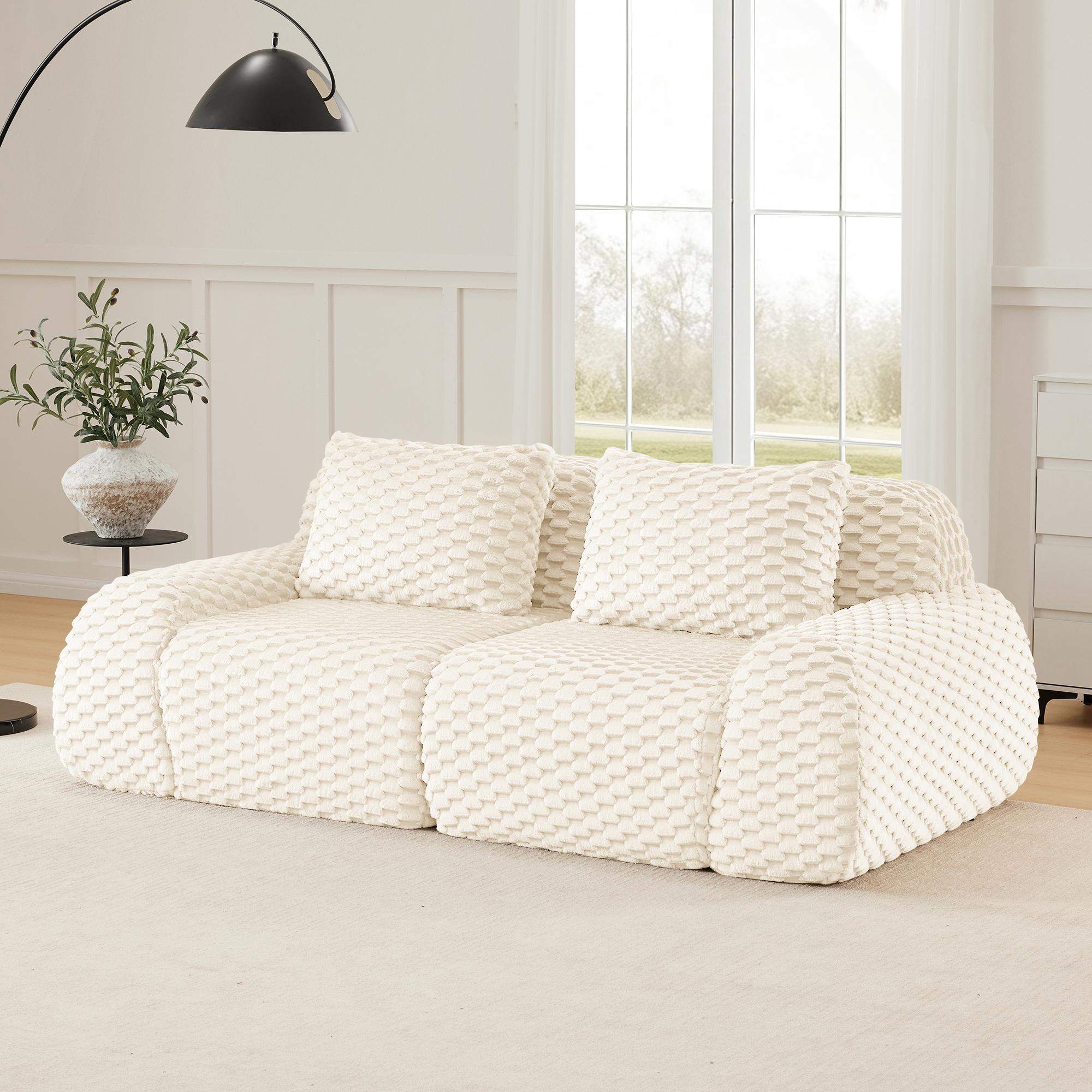 Angle. Roomtec - 82 inch Modern Modular Sectional Sofa for Living RoomFlannelette Fabrichighly texturedOversized 2Seater Couchboneless - Cream.