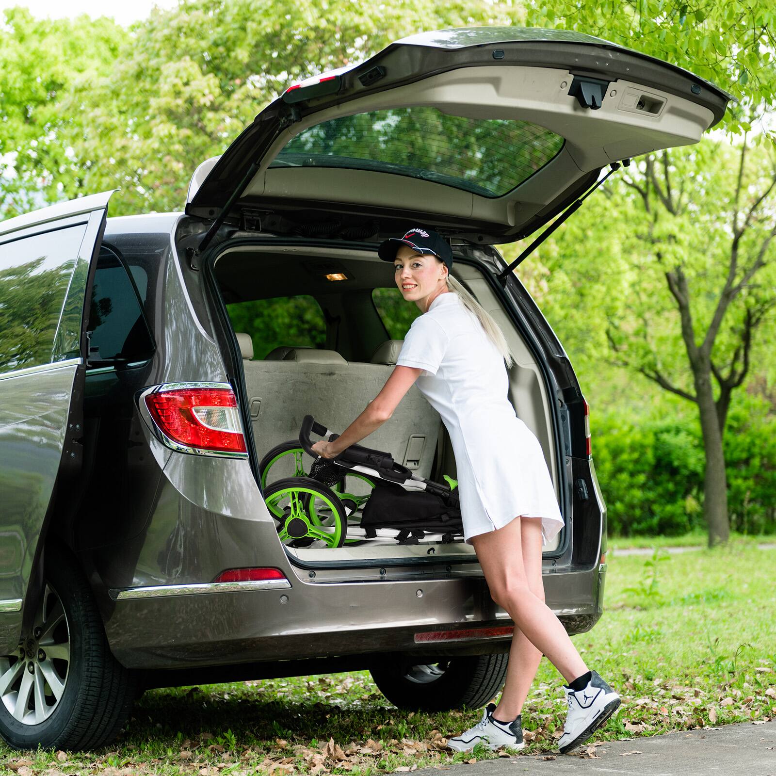 Alt View 10. Costway - Costway Folding 3 Wheels Golf Push Cart W/Seat Scoreboard Adjustable Handle - Green.