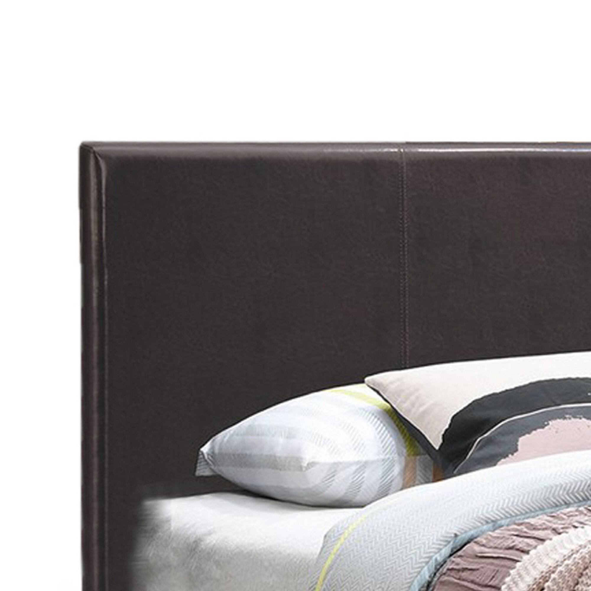 Alt View 1. Manhattan Lane - Transitional Style Leatherette Twin Bed with Padded Headboard - Brown.