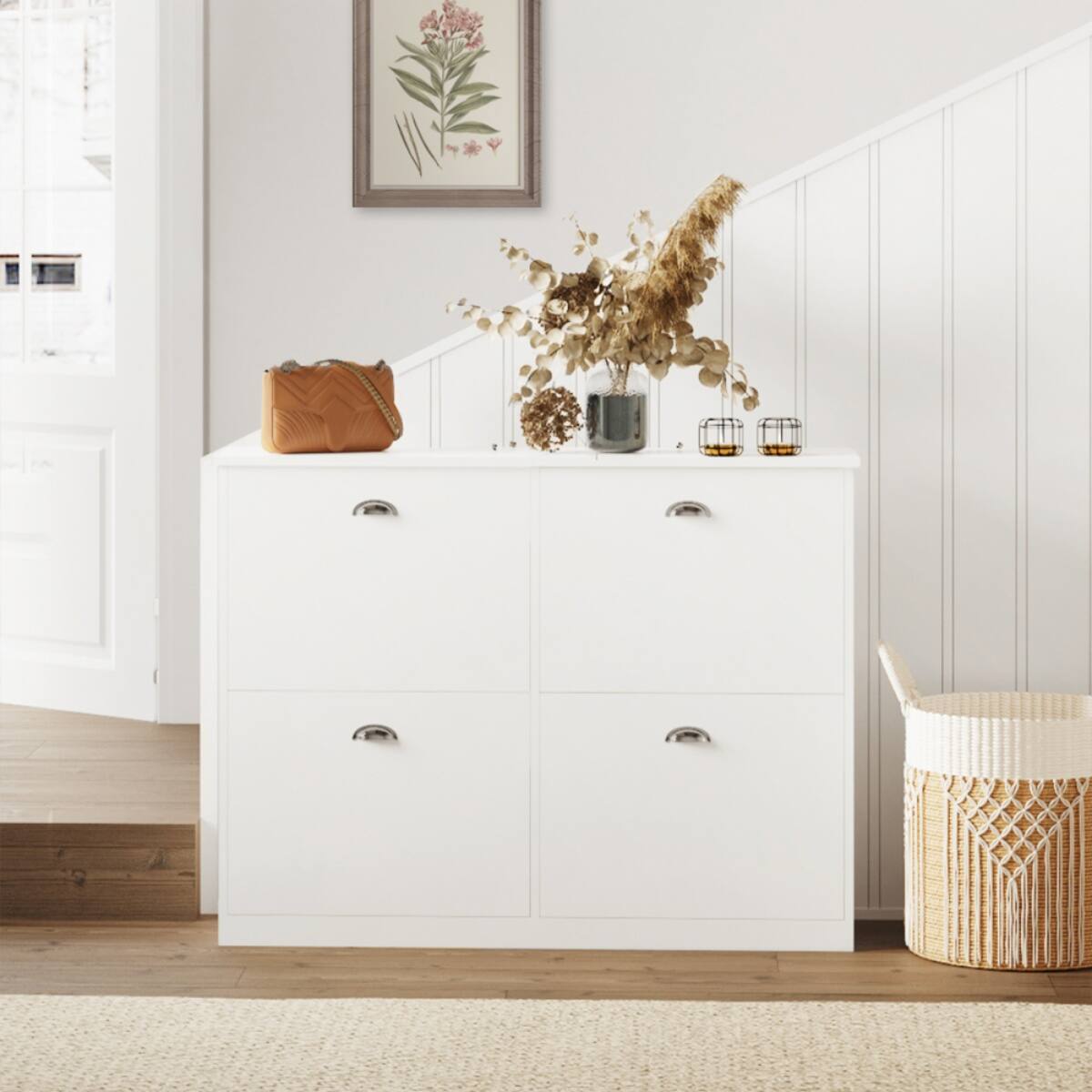 Alt View 2. HTUTWOO - Shoe Cabinet with 4 Flip-Top Drawers,Hidden Narrow Shoe Rack Cabinet for Entryway Hallway Bedroom, Family Use. - White.
