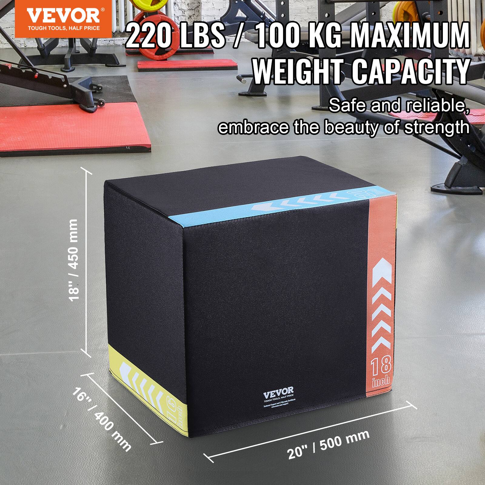 VEVOR TOUGH TOOLS, HALF PRICE. 220 LBS / 100 KG MAXIMUM WEIGHT CAPACITY. Safe and reliable, embrace the beauty of strength. 18" / 450 mm, 16" / 400 mm, 20" / 500 mm.