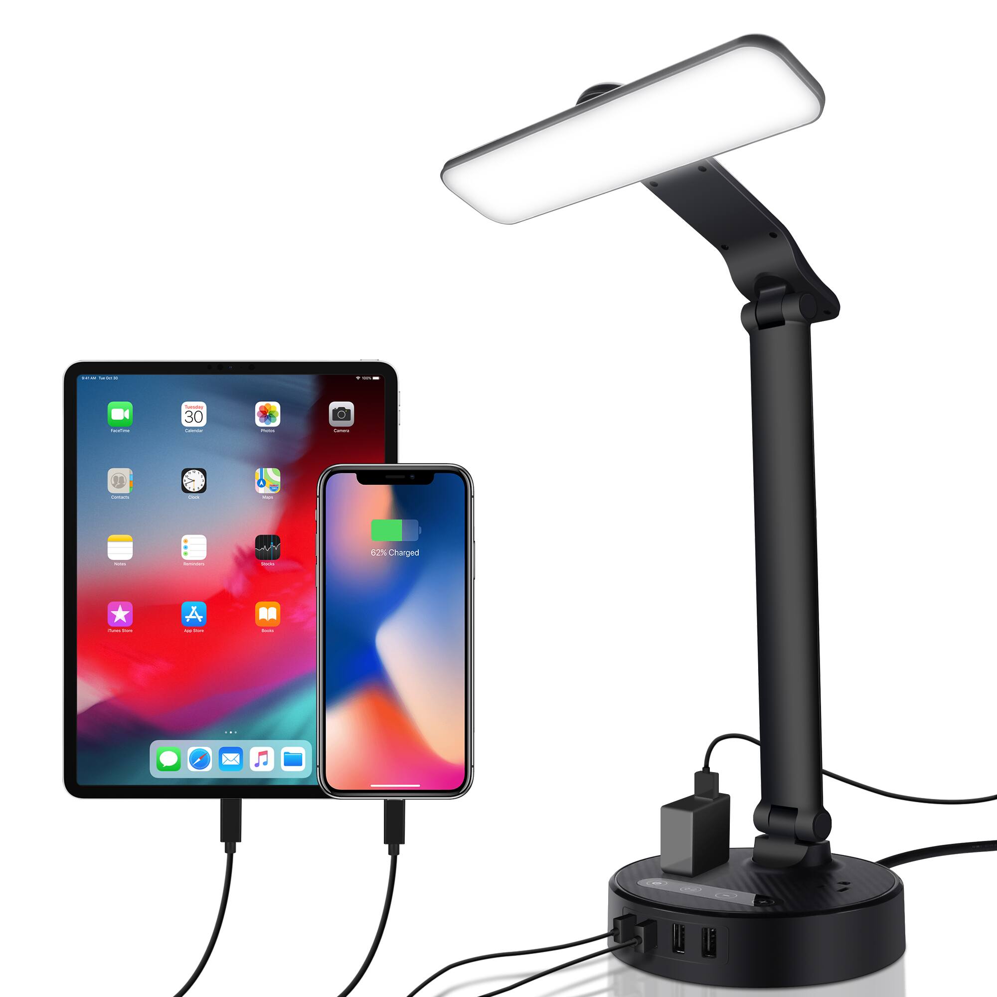 Alt View 9. IMAGE - 5500K LED Desk Lamp Light with 4 USB Charging Port and 2 AC Power Outlet - Black.