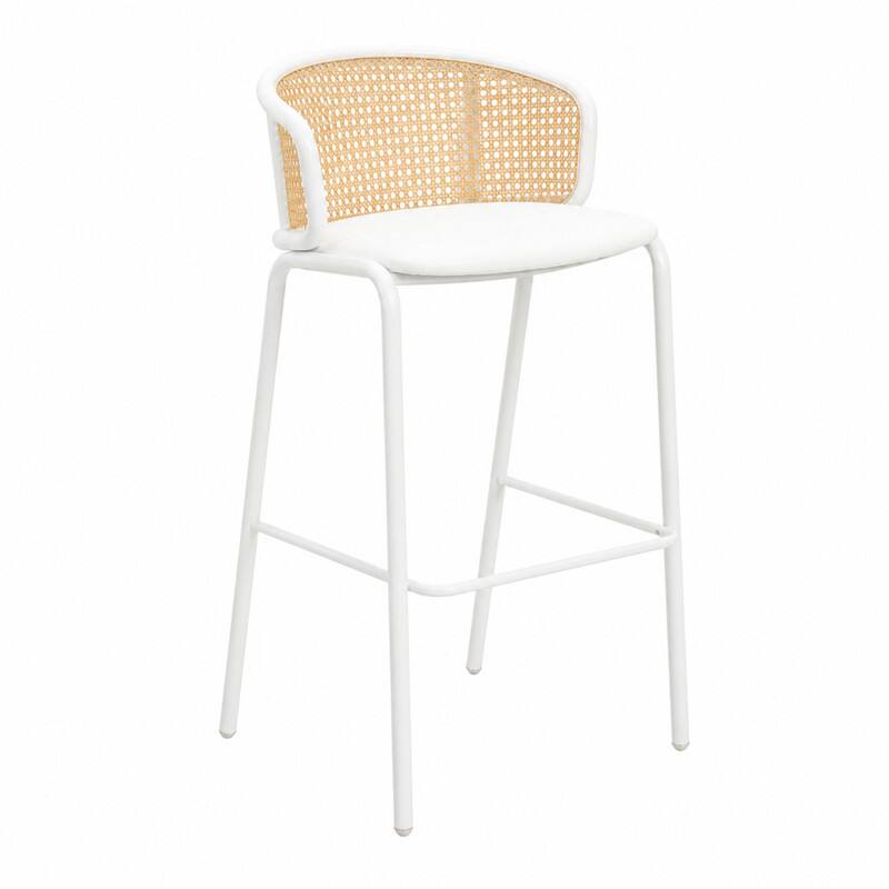 LeisureMod Ervilla Mid Century Modern Wicker Bar Stool, Fabric Seat ...