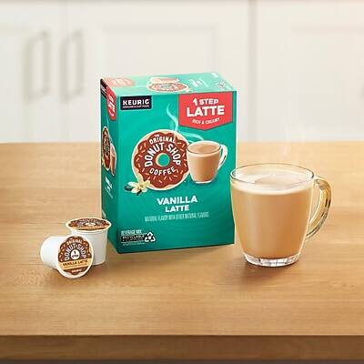 KEURIG  
4 STEP LATTE  
ORIGINAL DONUT SHOP COFFEE  
VANILLA LATTE  
4 SERVINGS  
NET WT 1.2 OZ (34g)